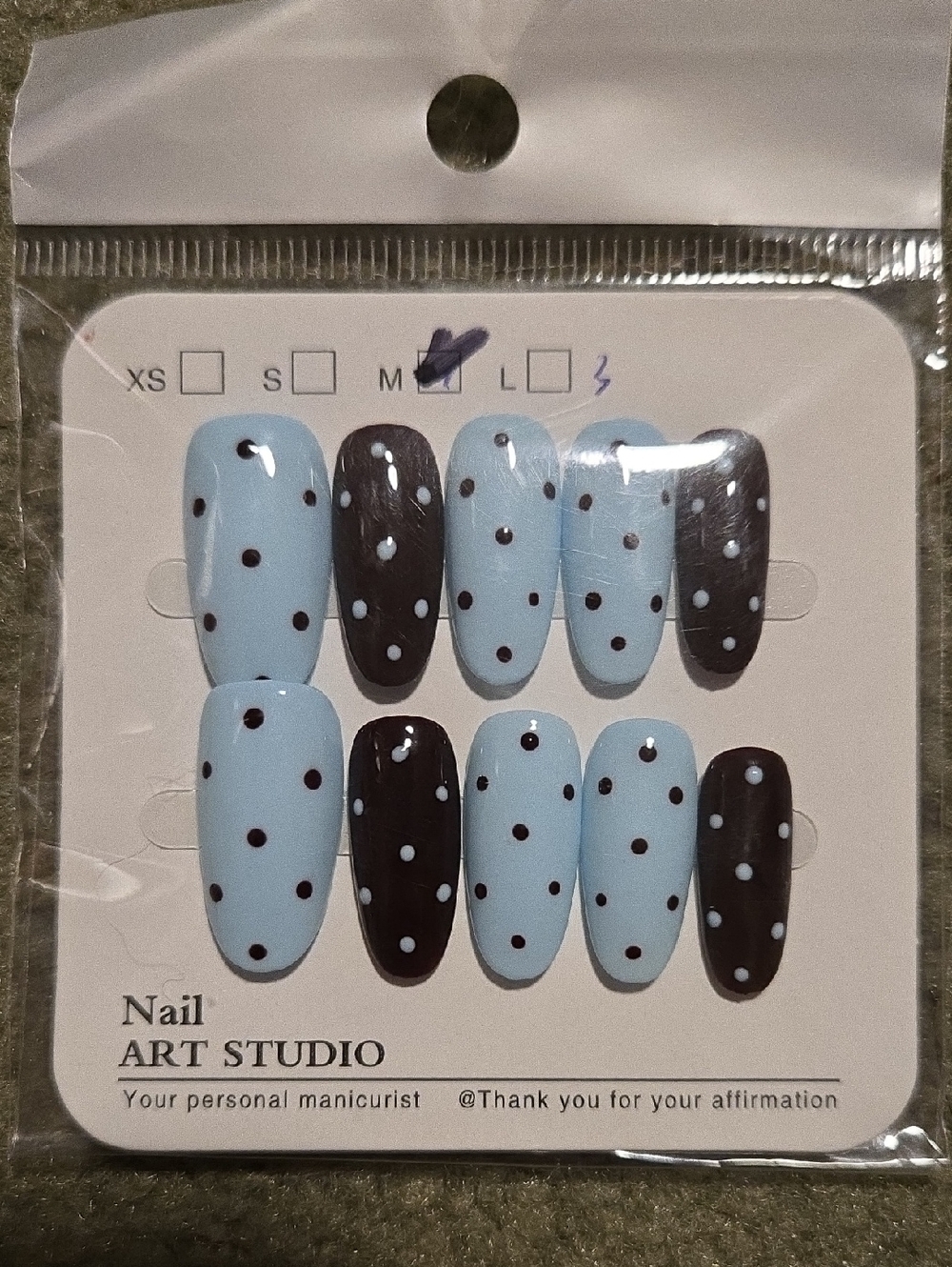 Blue and Black Polka Dot Press-On Nails